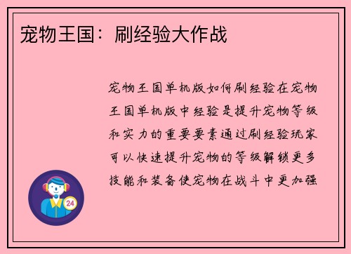 宠物王国：刷经验大作战